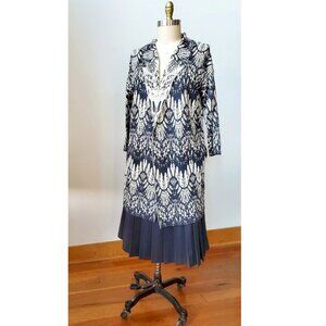 Anthropologie Southwestern Navy Blue & White Feather Knit Duster Cardigan M